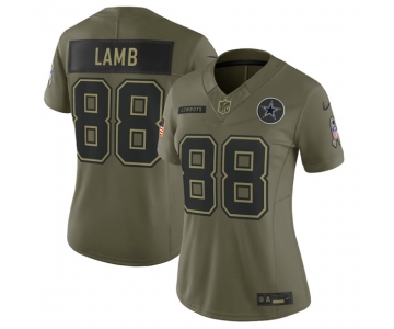 Women's Dallas Cowboys #88 CeeDee Lamb Olive 2025 Salute to Service Limited Stitched Jersey