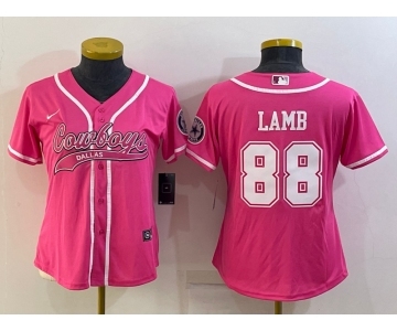 Women's Dallas Cowboys #88 CeeDee Lamb Pink With Patch Cool Base Stitched Baseball Jersey