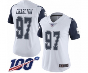 Women's Dallas Cowboys #97 Taco Charlton Limited White Rush Vapor Untouchable 100th Season Football Jersey
