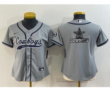 Women's Dallas Cowboys Grey Team Big Logo With Patch Cool Base Stitched Baseball Jerse