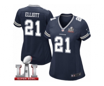 Women's Nike Dallas Cowboys #21 Ezekiel Elliott Elite Navy Blue Team Color Super Bowl LI NFL Jersey