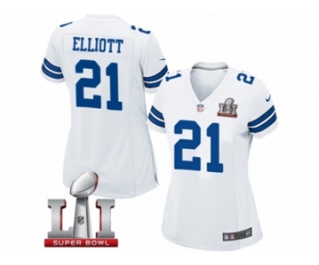 Women's Nike Dallas Cowboys #21 Ezekiel Elliott Elite White Super Bowl LI NFL Jersey