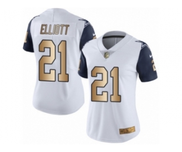 Women's Nike Dallas Cowboys #21 Ezekiel Elliott Limited White Gold Rush NFL Jersey