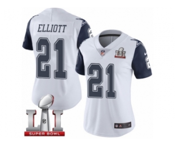 Women's Nike Dallas Cowboys #21 Ezekiel Elliott Limited White Rush Super Bowl LI NFL Jersey