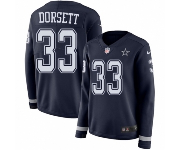 Women's Nike Dallas Cowboys #33 Tony Dorsett Limited Navy Blue Therma Long Sleeve NFL Jersey