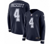 Women's Nike Dallas Cowboys #4 Dak Prescott Limited Navy Blue Therma Long Sleeve NFL Jersey Women's Nike Dallas Cowboys #4 Dak Prescott Limited Navy Blue Therma Long Sleeve NFL Jersey