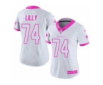 Women's Nike Dallas Cowboys #74 Bob Lilly Limited White Pink Rush Fashion NFL Jersey