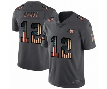 Men's Tampa Bay Buccaneers #12 Tom Brady Limited Black USA Flag 2019 Salute To Service Football Jersey