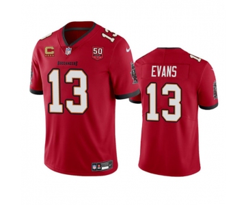 Men's Tampa Bay Buccaneers #13 Mike Evans Red 2025 50th Anniversary Patch And 4-Star C Patch Vapor Untouchable Limited Football Stitched Jersey