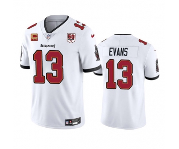 Men's Tampa Bay Buccaneers #13 Mike Evans White 2025 50th Anniversary Patch And 4-Star C Patch Vapor Untouchable Limited Football Stitched Jersey