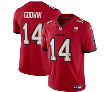 Men's Tampa Bay Buccaneers #14 Chris Godwin Red 2025 50th Season patch Vapor Untouchable Limited Football Stitched Jersey