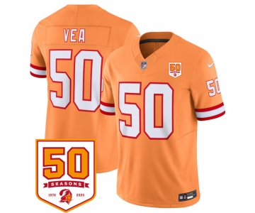 Men's Tampa Bay Buccaneers #50 Vita Vea Orange 2025 F.U.S.E. 50th Anniversary Patch Vapor Untouchable Limited Football Stitched Jersey