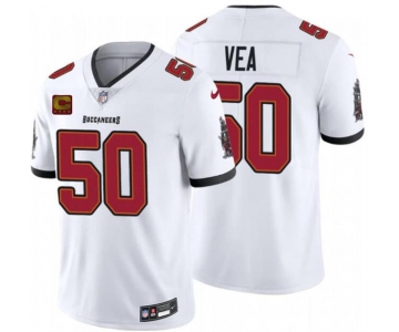 Men's Tampa Bay Buccaneers #50 Vita Vea White 2026 With 4-Star C Patch Vapor Limited Football Stitched Jersey