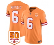 Men's Tampa Bay Buccaneers #6 Baker Mayfield Orange 2025 F.U.S.E. 50th Anniversary Patch Vapor Untouchable Limited Football Stitched Jersey