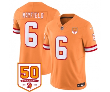 Men's Tampa Bay Buccaneers #6 Baker Mayfield Orange 2025 F.U.S.E. 50th Anniversary Patch Vapor Untouchable Limited Football Stitched Jersey