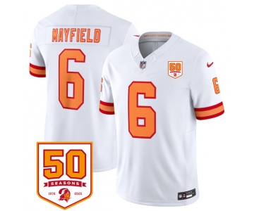 Men's Tampa Bay Buccaneers #6 Baker Mayfield White 2025 F.U.S.E. 50th Anniversary Patch Vapor Untouchable Limited Football Stitched Jersey