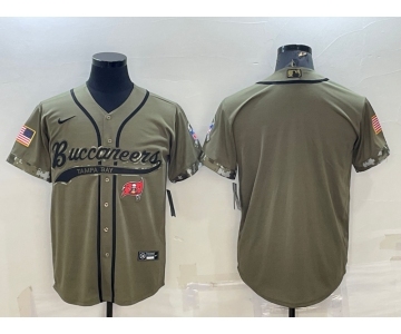 Men's Tampa Bay Buccaneers Blank Olive Salute to Service Cool Base Stitched Baseball Jersey
