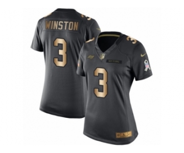 Women's Nike Tampa Bay Buccaneers #3 Jameis Winston Limited Black Gold Salute to Service NFL Jersey
