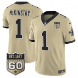 Men's New Orleans Saints #1 Kool-Aid McKinstry Gold 2026 F.U.S.E 60th Anniversary Patch Vapor Limited Football Stitched Jersey