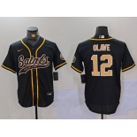 Men's New Orleans Saints #12 Chris Olave Black Cool Base Stitched Baseball Jersey