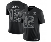 Men's New Orleans Saints #12 Chris Olave Black F.U.S.E. 2026 Salute to Service Limited Football Stitched Jersey Men's New Orleans Saints #12 Chris Olave Black F.U.S.E. 2026 Salute to Service Limited Football Stitched Jersey