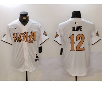 Men's New Orleans Saints #12 Chris Olave Number White Nola Baseball Jerseys