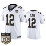 Men's New Orleans Saints #12 Chris Olave White 2026 F.U.S.E 60th Anniversary Patch Vapor Limited Football Stitched Jersey Men's New Orleans Saints #12 Chris Olave White 2026 F.U.S.E 60th Anniversary Patch Vapor Limited Football Stitched Jersey