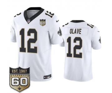 Men's New Orleans Saints #12 Chris Olave White 2026 F.U.S.E 60th Anniversary Patch Vapor Limited Football Stitched Jersey