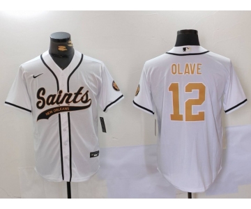 Men's New Orleans Saints #12 Chris Olave White Cool Base Stitched Baseball Jersey
