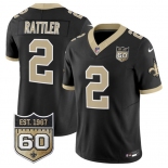 Men's New Orleans Saints #2 Spencer Rattler Black 2026 F.U.S.E 60th Anniversary Patch Vapor Limited Football Stitched Jersey