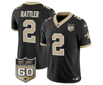 Men's New Orleans Saints #2 Spencer Rattler Black 2026 F.U.S.E 60th Anniversary Patch Vapor Limited Football Stitched Jersey