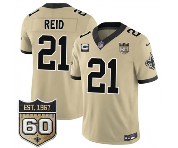 Men's New Orleans Saints #21 Justin Reid Gold 2026 F.U.S.E With 2-Star C Patch And 60th Anniversary Patch Vapor Limited Football Stitched Jersey