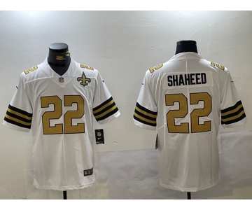 Men's New Orleans Saints #22 Rashid Shaheed Limited White With Team Patch Vapor Stitched Jersey
