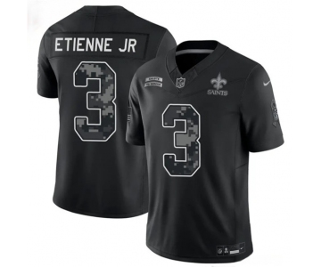 Men's New Orleans Saints #3 Travis Etienne Jr Black F.U.S.E. 2026 Salute to Service Limited Football Stitched Jersey