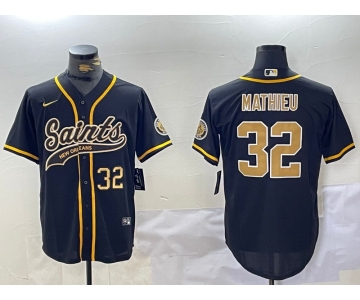 Men's New Orleans Saints #32 Tyrann Mathieu Black Cool Base Stitched Baseball Jerseys