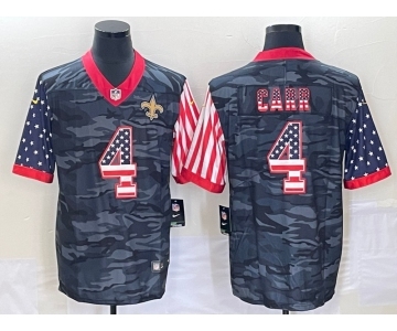 Men's New Orleans Saints #4 Derek Carr USA Camo 2020 Salute To Service Stitched NFL Nike Limited Jersey
