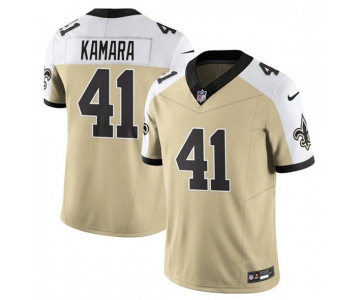 Men's New Orleans Saints #41 Alvin Kamara Gold White Alternate 2025 F.U.S.E. Vapor Limited Football Stitched Jersey