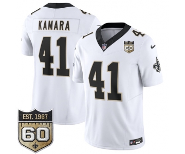 Men's New Orleans Saints #41 Alvin Kamara White 2026 F.U.S.E 60th Anniversary Patch Vapor Limited Football Stitched Jersey