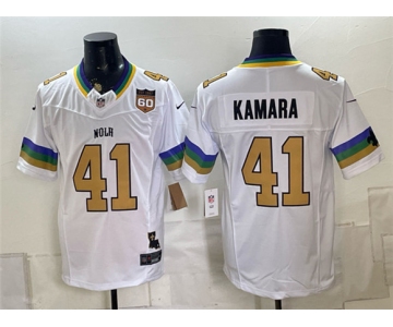 Men's New Orleans Saints #41 Alvin Kamara White F.U.S.E. 60th Anniversary Patch Vapor Limited Football Stitched Jersey