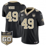 Men's New Orleans Saints #49 Zach Wood Black 2026 F.U.S.E With 4-Star C Patch And 60th Anniversary Patch Vapor Limited Football Stitched Jersey Men's New Orleans Saints #49 Zach Wood Black 2026 F.U.S.E With 4-Star C Patch And 60th Anniversary Patch Vapor Limited Football Stitched Jersey
