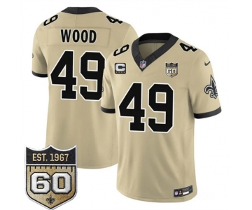 Men's New Orleans Saints #49 Zach Wood Gold 2026 F.U.S.E With 4-Star C Patch And 60th Anniversary Patch Vapor Limited Football Stitched Jersey