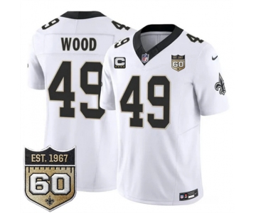 Men's New Orleans Saints #49 Zach Wood White 2026 F.U.S.E With 4-Star C Patch And 60th Anniversary Patch Vapor Limited Football Stitched Jersey