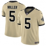 Men's New Orleans Saints #5 Kendre Miller Gold 2025 F.U.S.E. Alternate Vapor Limited Football Stitched Jersey Men's New Orleans Saints #5 Kendre Miller Gold 2025 F.U.S.E. Alternate Vapor Limited Football Stitched Jersey