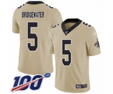 Men's New Orleans Saints #5 Teddy Bridgewater Limited Gold Inverted Legend 100th Season Football Jersey