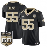 Men's New Orleans Saints #55 Kaden Elliss Black 2026 F.U.S.E With 1-Star C Patch And 60th Anniversary Patch Vapor Limited Football Stitched Jersey Men's New Orleans Saints #55 Kaden Elliss Black 2026 F.U.S.E With 1-Star C Patch And 60th Anniversary Patch Vapor Limited Football Stitched Jersey