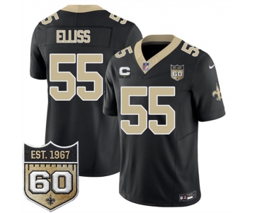 Men's New Orleans Saints #55 Kaden Elliss Black 2026 F.U.S.E With 1-Star C Patch And 60th Anniversary Patch Vapor Limited Football Stitched Jersey