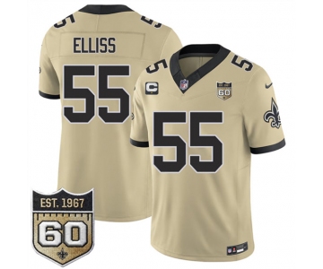 Men's New Orleans Saints #55 Kaden Elliss Gold 2026 F.U.S.E With 1-Star C Patch And 60th Anniversary Patch Vapor Limited Football Stitched Jersey