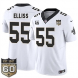 Men's New Orleans Saints #55 Kaden Elliss White 2026 F.U.S.E With 1-Star C Patch And 60th Anniversary Patch Vapor Limited Football Stitched Jersey Men's New Orleans Saints #55 Kaden Elliss White 2026 F.U.S.E With 1-Star C Patch And 60th Anniversary Patch Vapor Limited Football Stitched Jersey