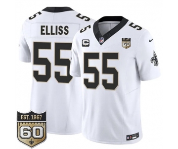 Men's New Orleans Saints #55 Kaden Elliss White 2026 F.U.S.E With 1-Star C Patch And 60th Anniversary Patch Vapor Limited Football Stitched Jersey