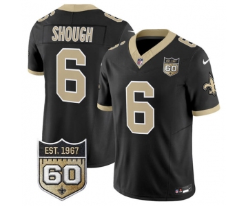 Men's New Orleans Saints #6 Tyler Shough Black 2026 F.U.S.E 60th Anniversary Patch Vapor Limited Football Stitched Jersey